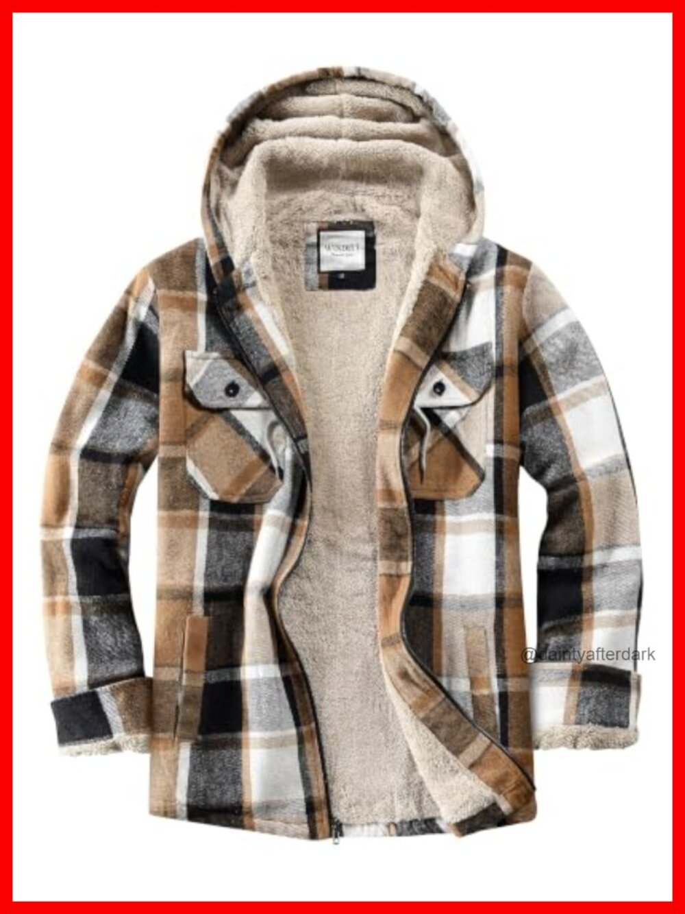 Sherpa Fleece Lined Plaid Flannel Shirt Jacket Full Zip Hooded
